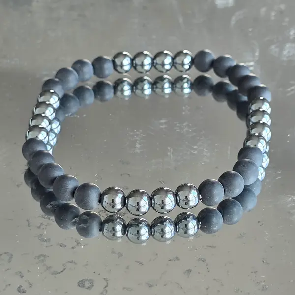 Bratara barbati onix negru cu hematit 6 mm