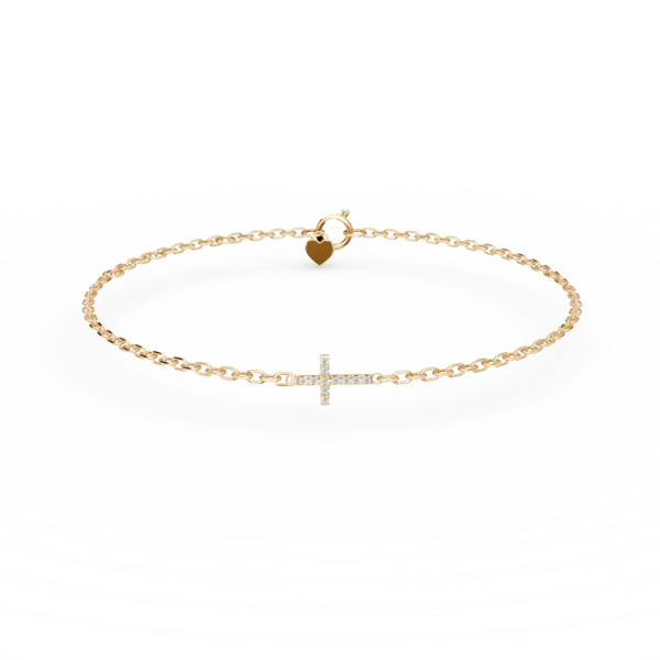 Bratara cu cruce din aur galben cu diamante de 0.06ct