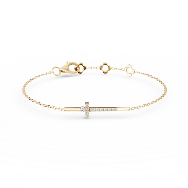 Bratara cu cruce din aur galben cu diamante de 0.09ct