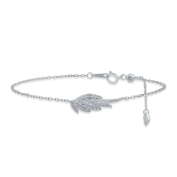Bratara cu pandantiv aripa din aur alb cu diamante de 0.1ct