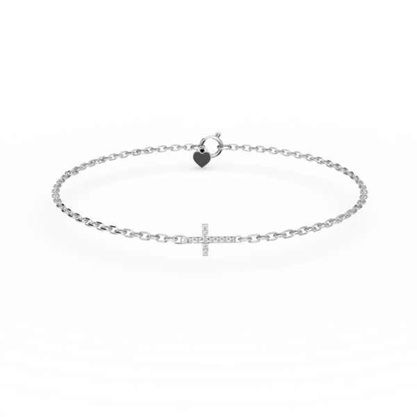 Bratara cu pandantiv cruce din aur alb cu diamante de 0.05ct