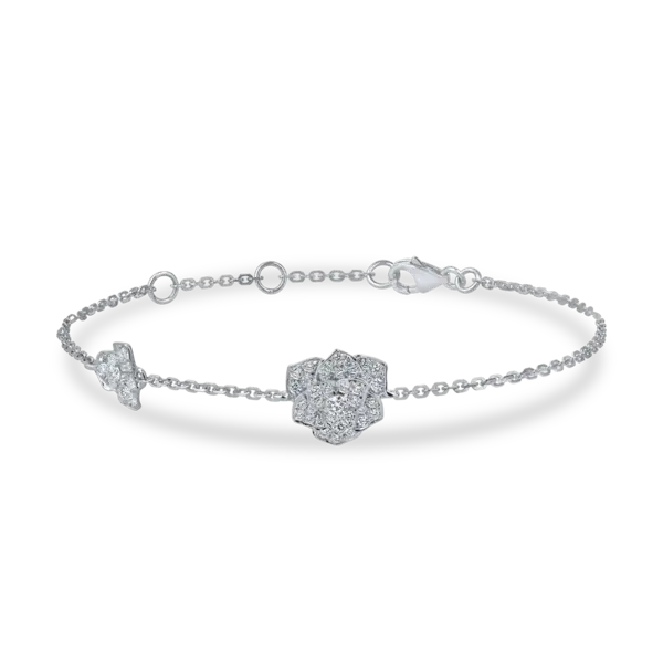 Bratara cu pandantiv floare din aur alb si diamante de 0.4ct