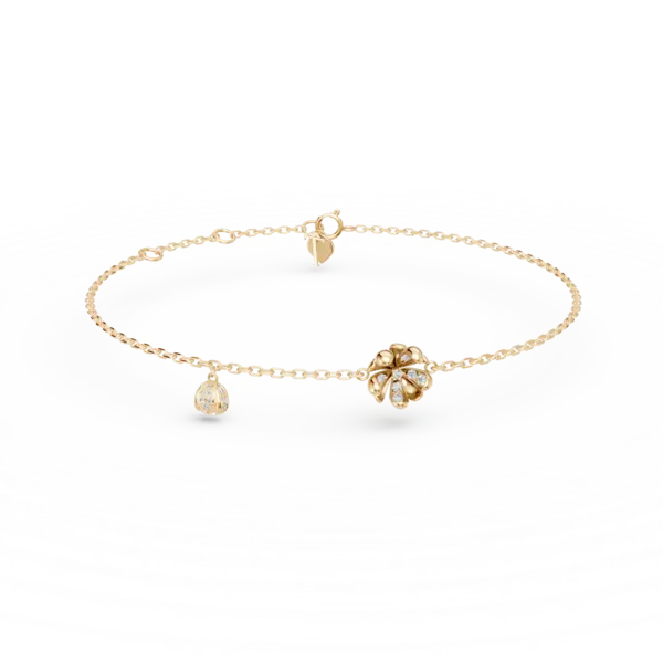 Bratara cu pandantive flori de tei din aur galben cu diamante de 0.1ct