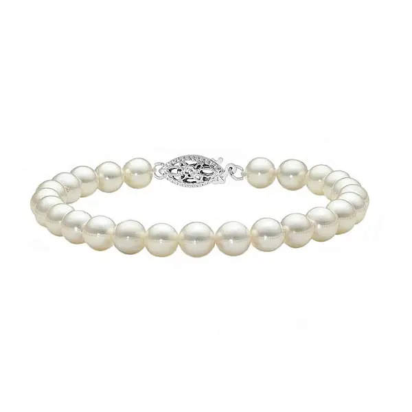 Bratara cu Perle Naturale Akoya Japoneze, de 7 - 7,5 mm si Inchizatoare din Aur Alb de 14K KASKADDA