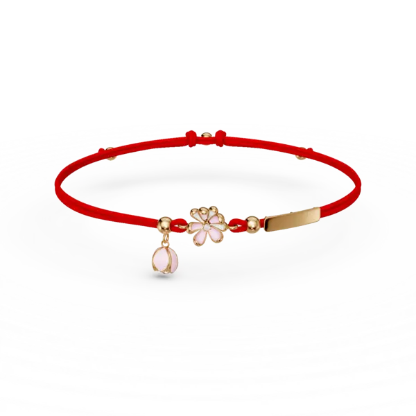 Bratara cu snur flori de tei din aur galben cu diamante de 0.02ct pentru copii