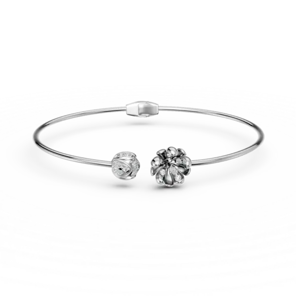 Bratara deschisa flori de tei din aur alb cu diamante de 0.17ct