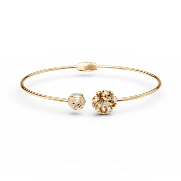 Bratara deschisa flori de tei din aur galben cu diamante de 0.1ct