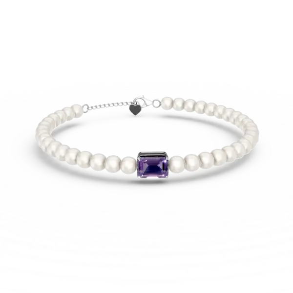 Bratara din aur alb cu perle de cultura de 23.04ct si ametist octogonal de 0.9ct