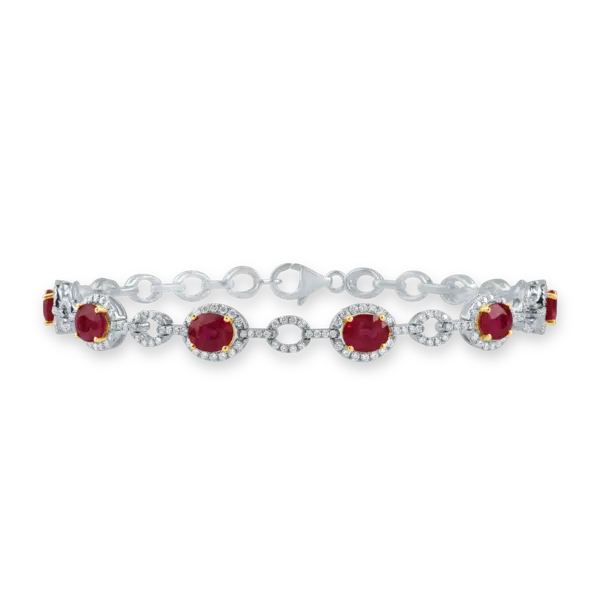 Bratara din aur alb-galben cu rubine ovale de 3.82ct si diamante de 1.03ct