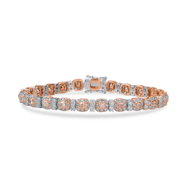 Bratara din aur alb-roz cu diamante roz cushion si incolore de 5.1ct