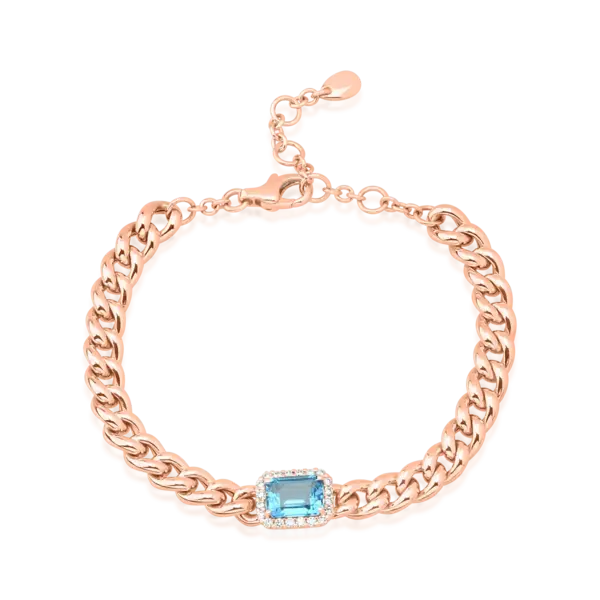 Bratara din aur roz cu topaz albastru rectangular de 1.92ct si diamante de 0.21ct