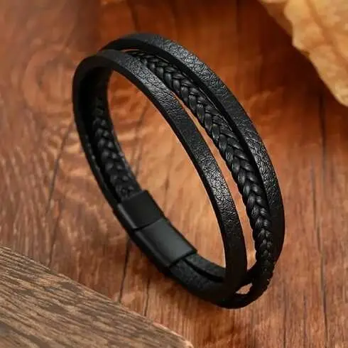 Brățară elegantă din piele neagră
