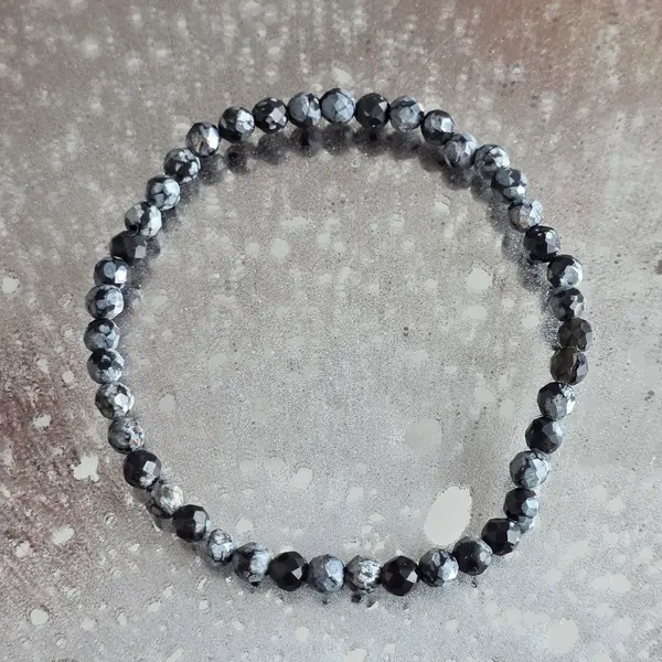 Brățară fațetată obisidian fulgi de zapada 4.5 mm