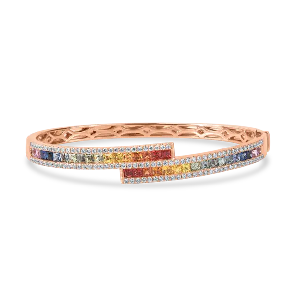 Bratara fixa din aur roz cu safire multicolore si diamante de 3.8ct