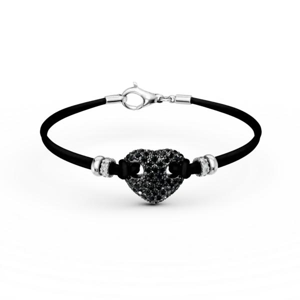 Bratara inima cu snur din aur alb-negru cu diamante negre de 0.88ct si diamante transparente de 0.08ct