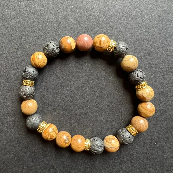 Bratara jasper cu "lava stones" m2 8mm