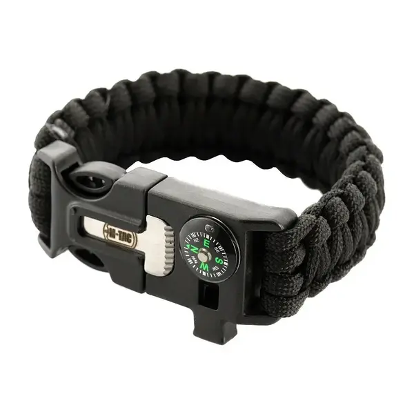 Bratara M-TAC Paracord cu Amnar, Busola si Fluier - NEGRU / L
