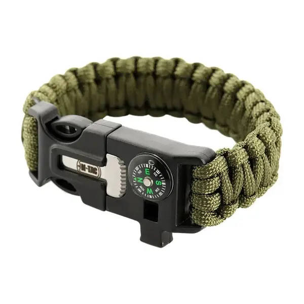 Bratara M-TAC Paracord cu Amnar, Busola si Fluier - OLIVE / M