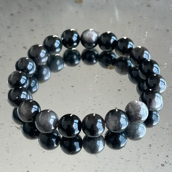 Bratara obsidian argintiu curcubeu 8 mm