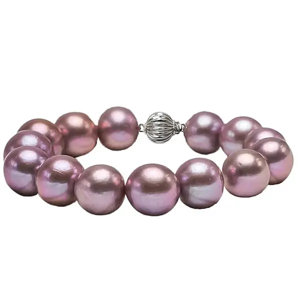 Bratara Perle Naturale Edison Lavanda 10-12 mm cu Inchizatoare Aur Alb 14K
