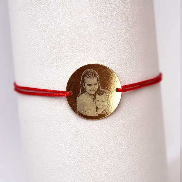 Bratara personalizata cu poza - Banut 19mm Ag placat cu Aur - Snur reglabil