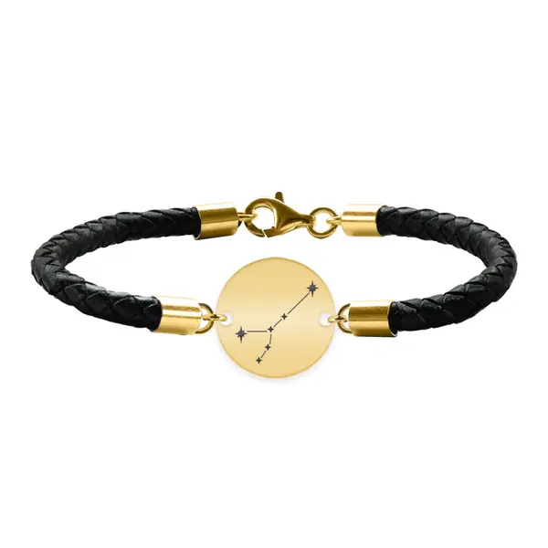 Bratara Premium din piele impletita si banut argint 925 placat cu aur galben 24K personalizat cu constelatii - Rac