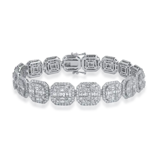 Bratara tennis din aur alb cu diamante baguette si rotunde de 10.94ct