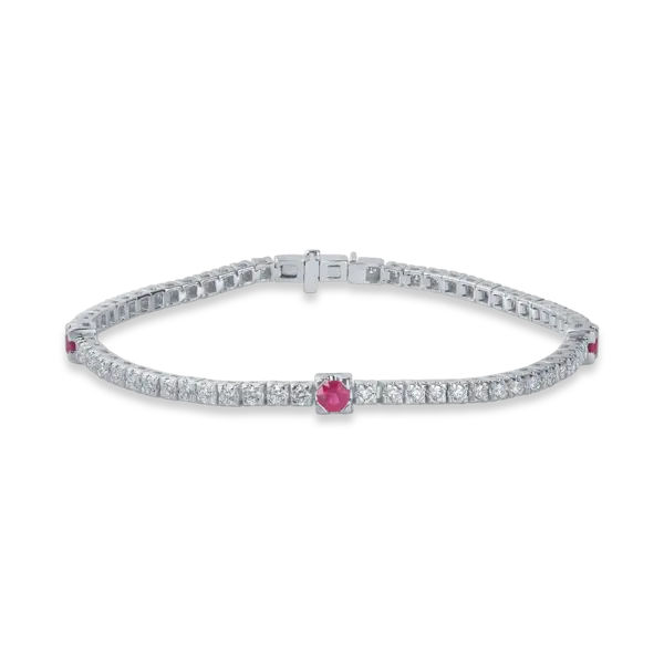 Bratara tennis din aur alb cu diamante de 2.1ct si rubine de 0.6ct