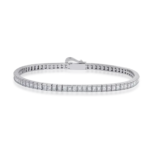 Bratara tennis din aur alb cu diamante princess de 5ct