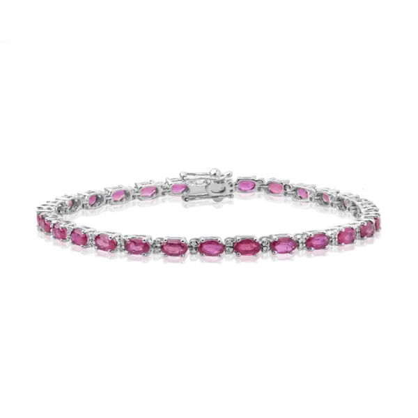 Bratara tennis din aur alb cu rubine ovale de 7.84ct si diamante de 0.23ct