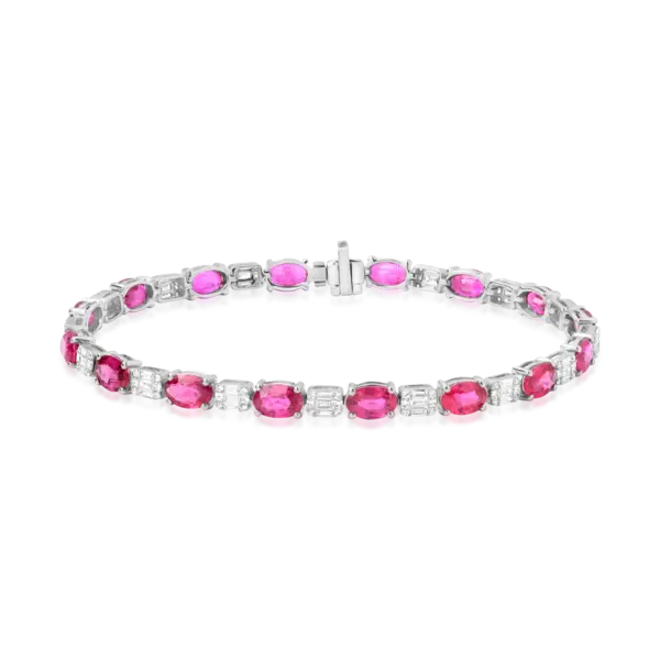 Bratara tennis din aur alb cu rubine ovale de 8.57ct si diamante de 1ct