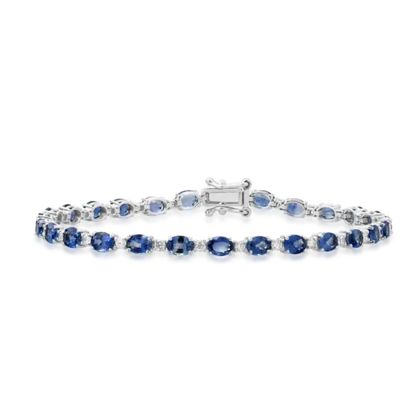 Bratara tennis din aur alb cu safire albastru deschis ovale de 7ct si diamante de 0.68ct