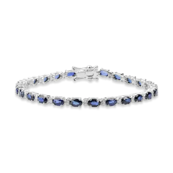 Bratara tennis din aur alb cu safire de 8.3ct si diamante de 0.2ct