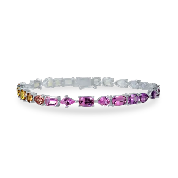 Bratara tennis din aur alb cu safire multicolore de 10.6ct