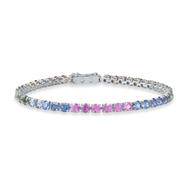 Bratara tennis din aur alb cu safire multicolore de 16.4ct