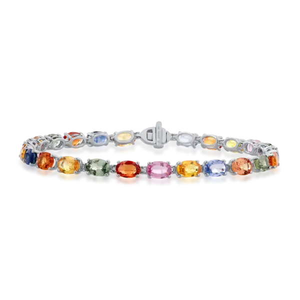 Bratara tennis din aur alb cu safire multicolore ovale de 14.1ct