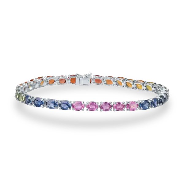 Bratara tennis din aur alb cu safire multicolore ovale de 15.18ct