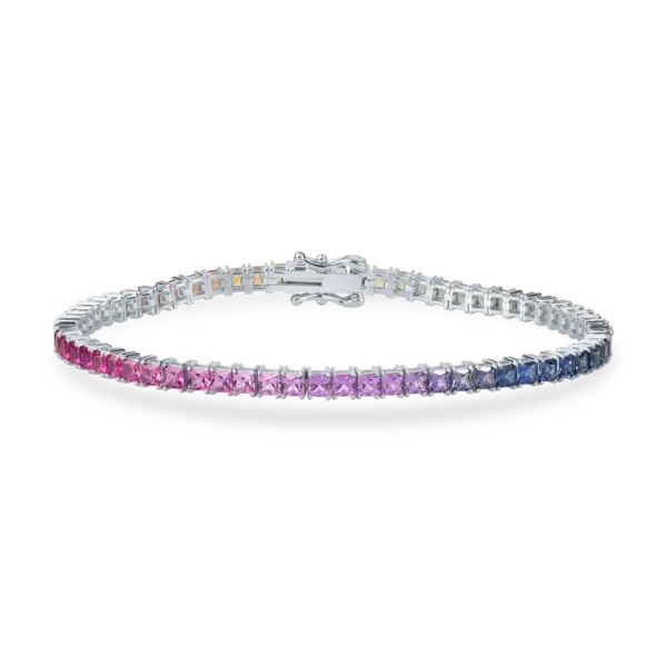 Bratara tennis din aur alb cu safire multicolore princess de 6.41ct