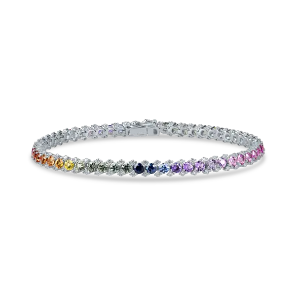 Bratara tennis din aur alb cu safire multicolore si diamante de 6.1ct