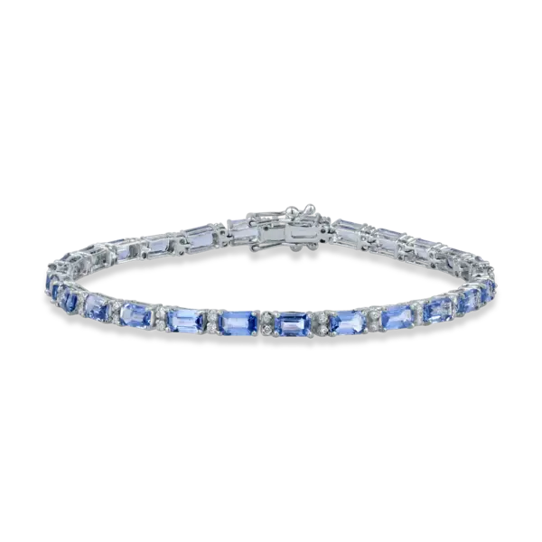 Bratara tennis din aur alb cu safire rectangulare de 9.35ct si diamante de 0.41ct