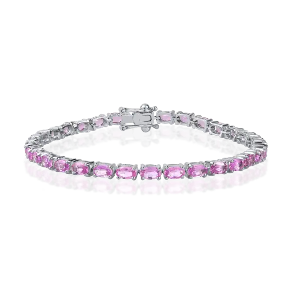 Bratara tennis din aur alb cu safire roz de 8.3ct