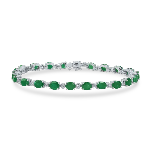Bratara tennis din aur alb cu smaralde ovale de 7.14ct si diamante de 0.32ct
