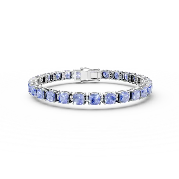Bratara tennis din aur alb cu tanzanite cushion de 21.94ct si diamante de 0.43ct