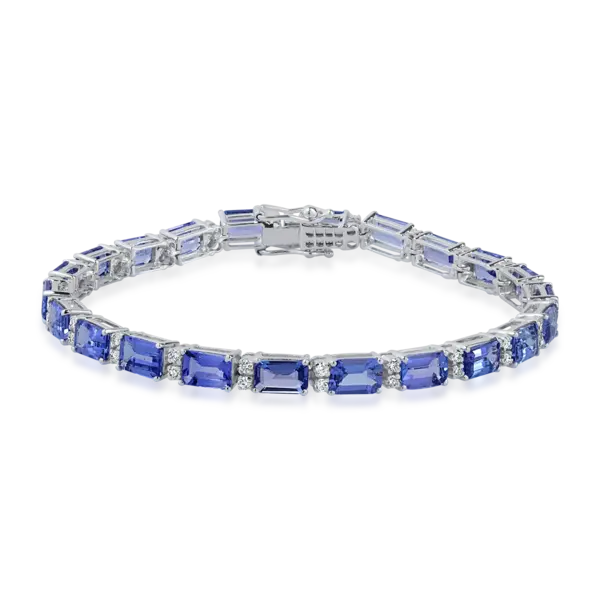 Bratara tennis din aur alb cu tanzanite de 12.1ct si diamante de 0.7ct
