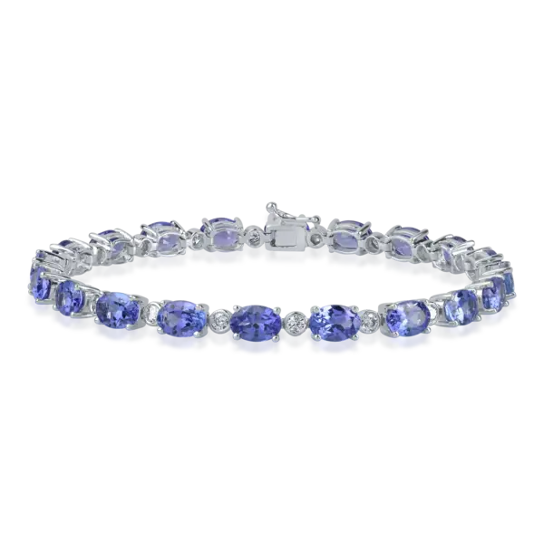 Bratara tennis din aur alb cu tanzanite de 12ct si diamante de 0.8ct