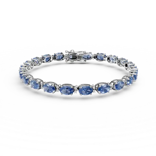 Bratara tennis din aur alb cu tanzanite ovale de 10.66ct si diamante de 0.25ct