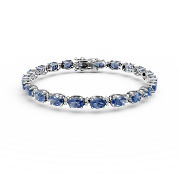 Bratara tennis din aur alb cu tanzanite ovale de 10.89ct si diamante de 0.26ct