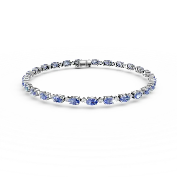 Bratara tennis din aur alb cu tanzanite rectangulare de 7.3ct si diamante de 0.6ct