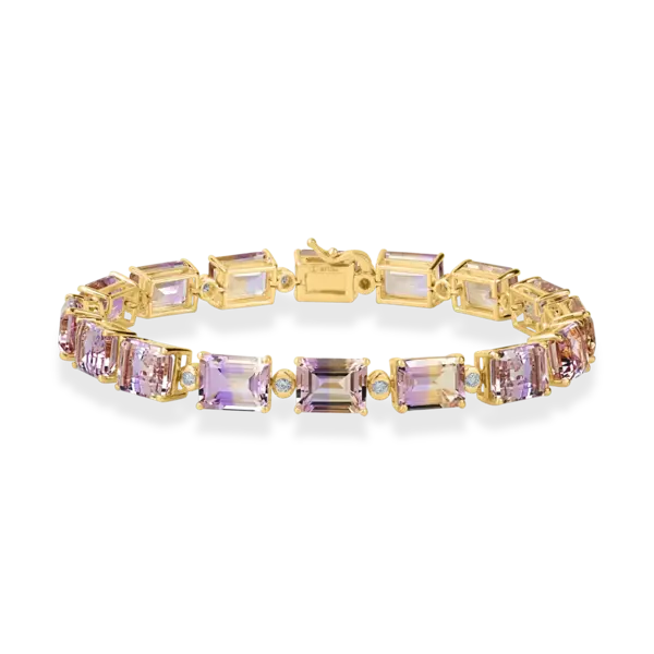Bratara tennis din aur galben cu ametrine octogonale de 24.8ct si diamante de 0.1ct