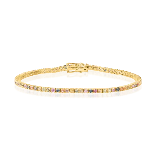 Bratara tennis din aur galben cu safire multicolore de 2.5ct